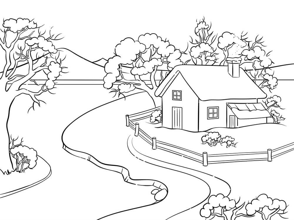 Dibujo de Paisaje de Invierno para Colorear