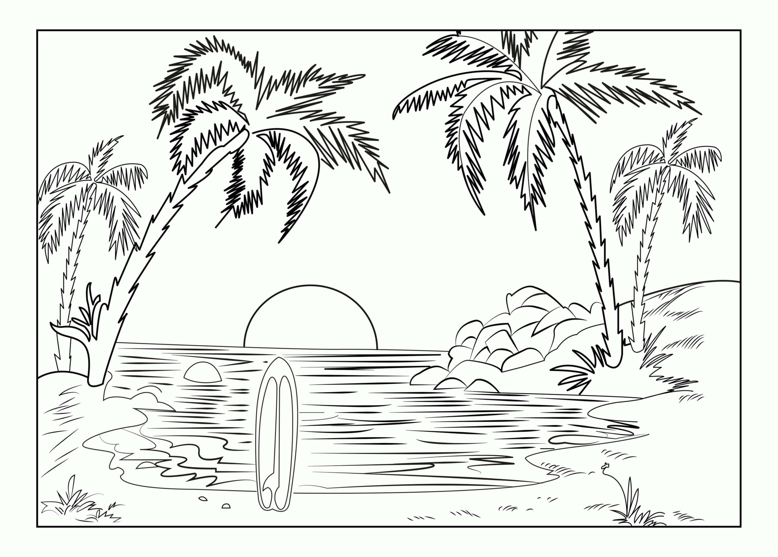 Dibujo de Paisaje de Playa Scaled para Colorear