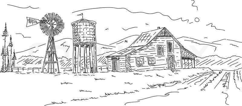 Dibujo de Paisaje de la Casa de Campo para Colorear