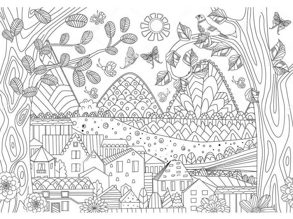Dibujo de Paisaje de la Ciudad para Colorear