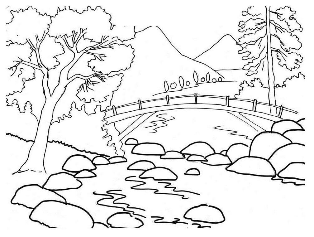Dibujo de Paisaje del Puente para Colorear