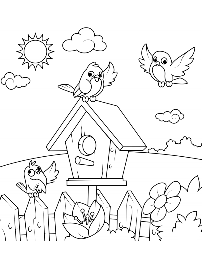 Dibujo de Aves y Su Casa para Colorear