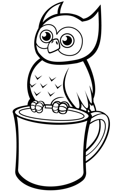 Dibujo de Búho en la Taza para Colorear
