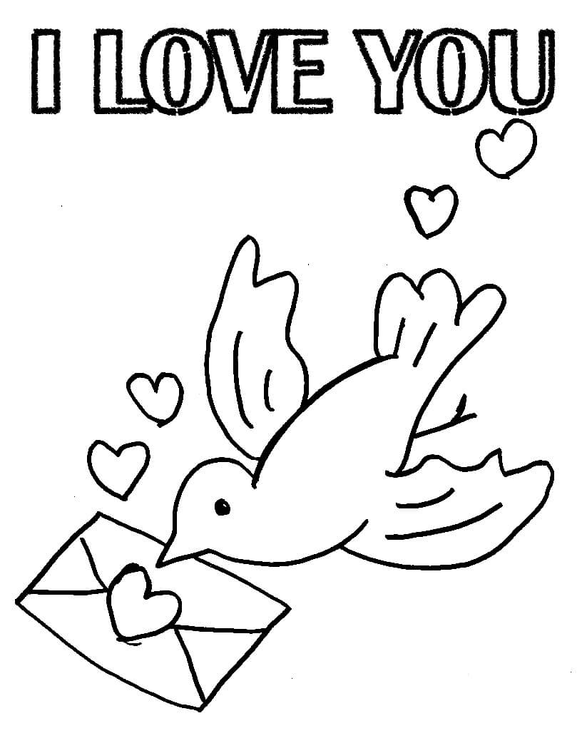Dibujo de Paloma con Amor para Colorear