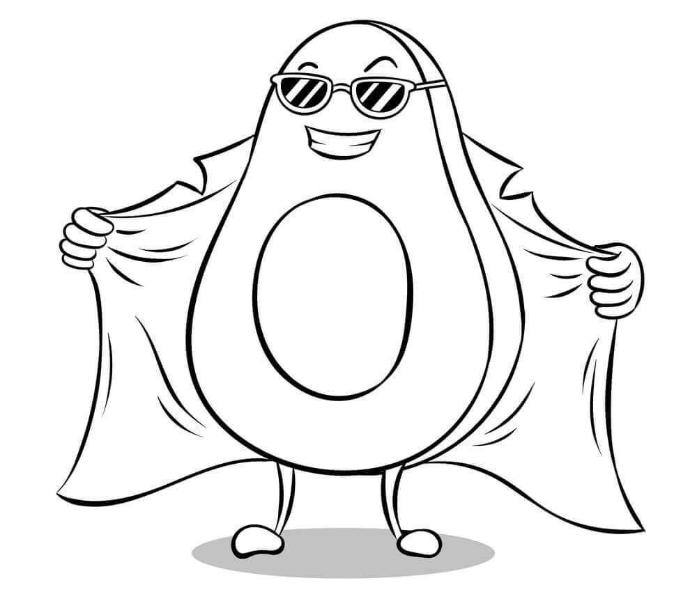 Dibujo de Aguacate de Dibujos Animados Divertido para Colorear