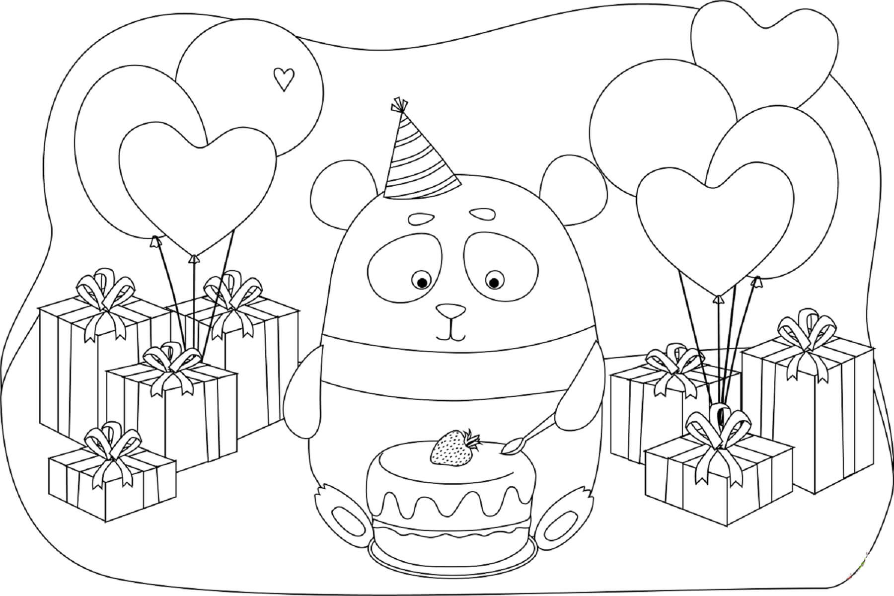 Dibujo de Panda en cumpleaños para Colorear