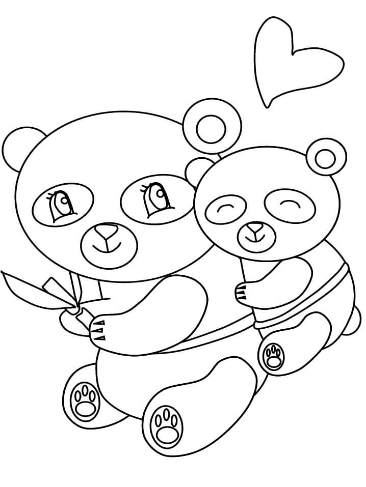 Dibujo de Hermosa Madre Panda y bebé Panda para Colorear