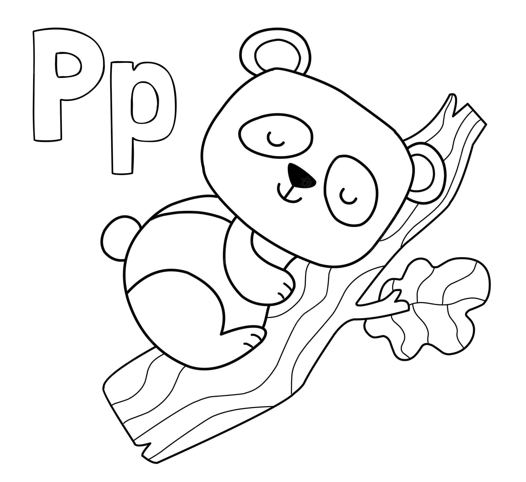 Dibujo de Letra P con Panda para Colorear