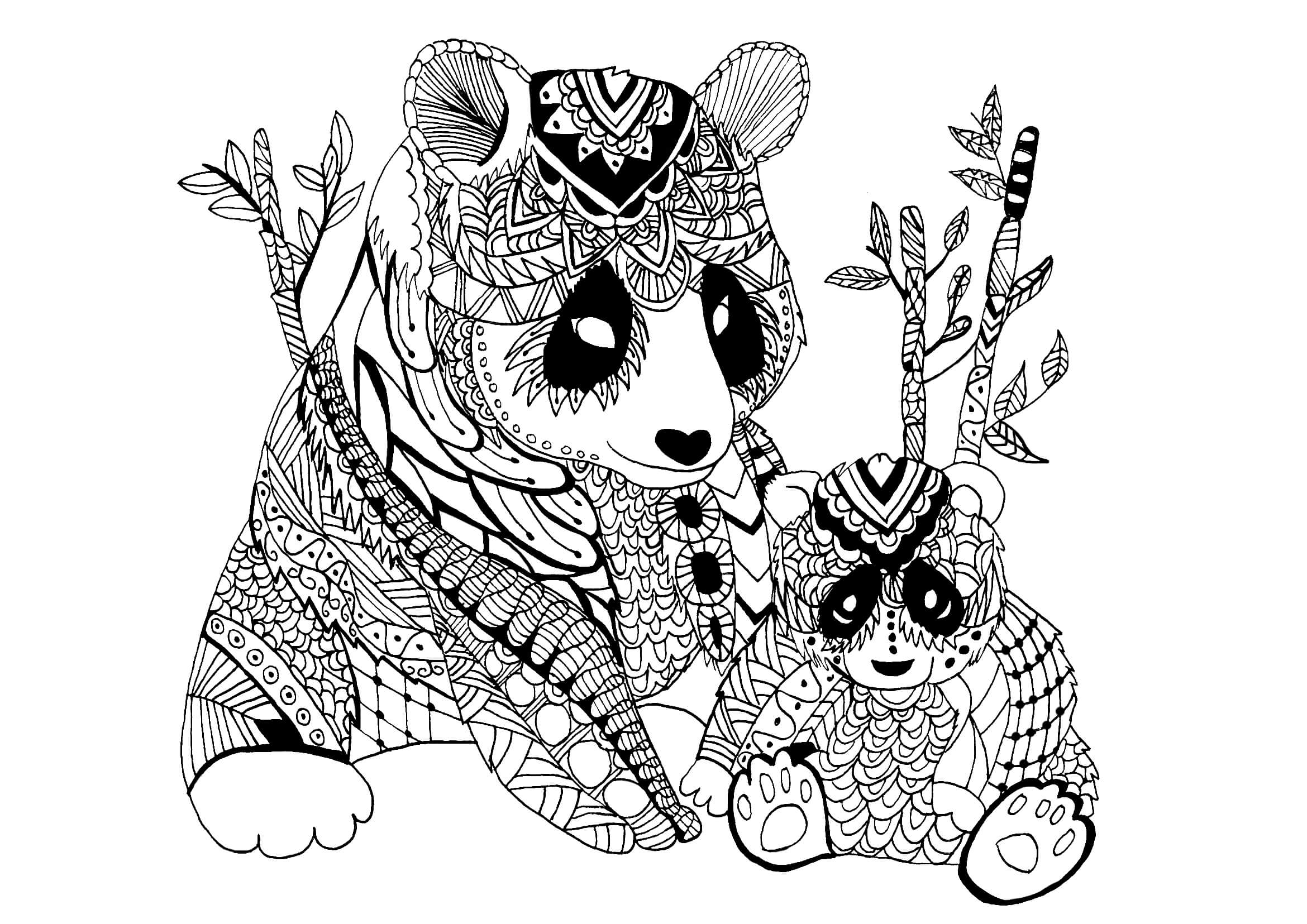 Dibujo de Mandala Madre Panda y bebé Panda para Colorear