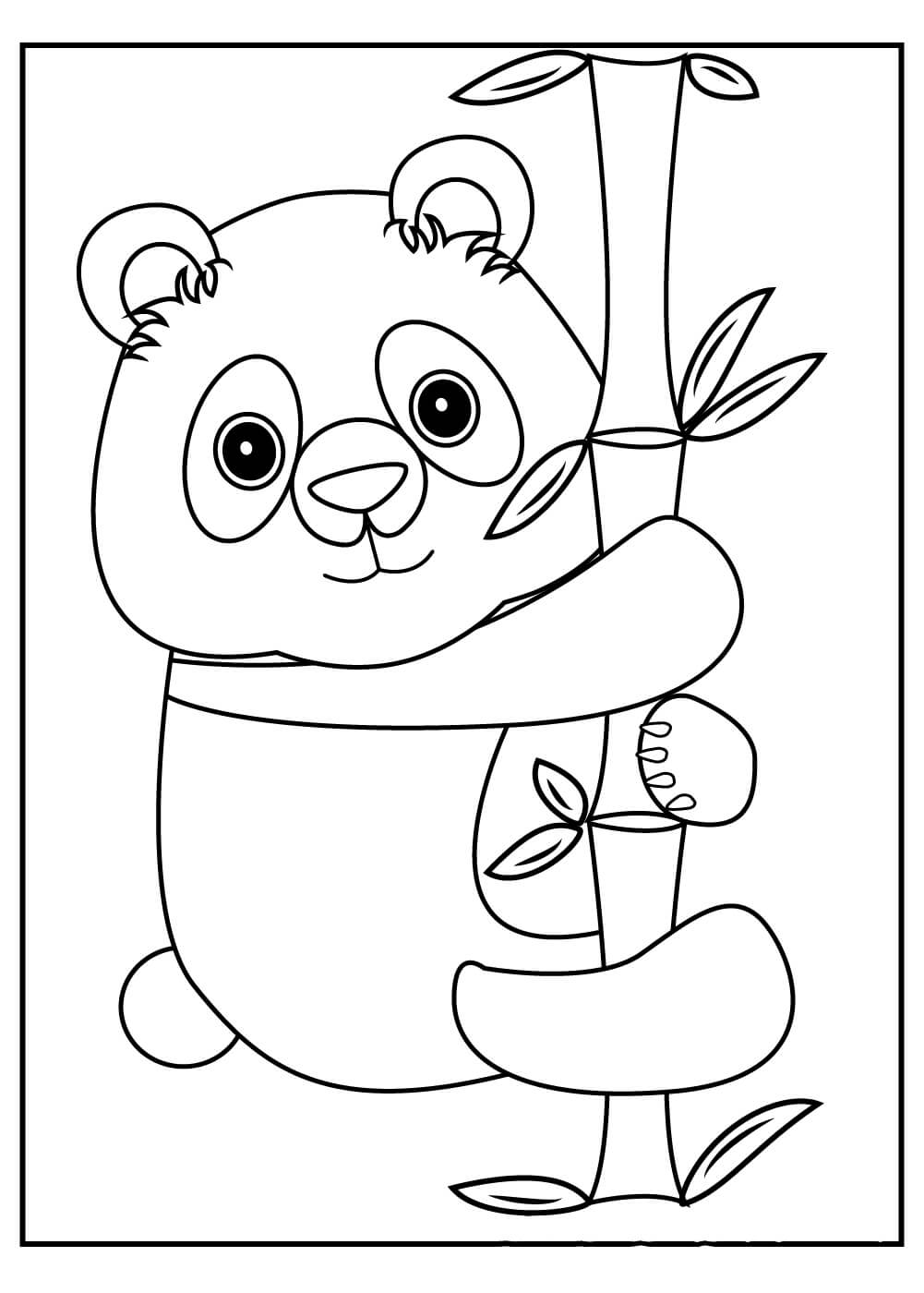 Dibujo de Panda Abraza un bambú para Colorear