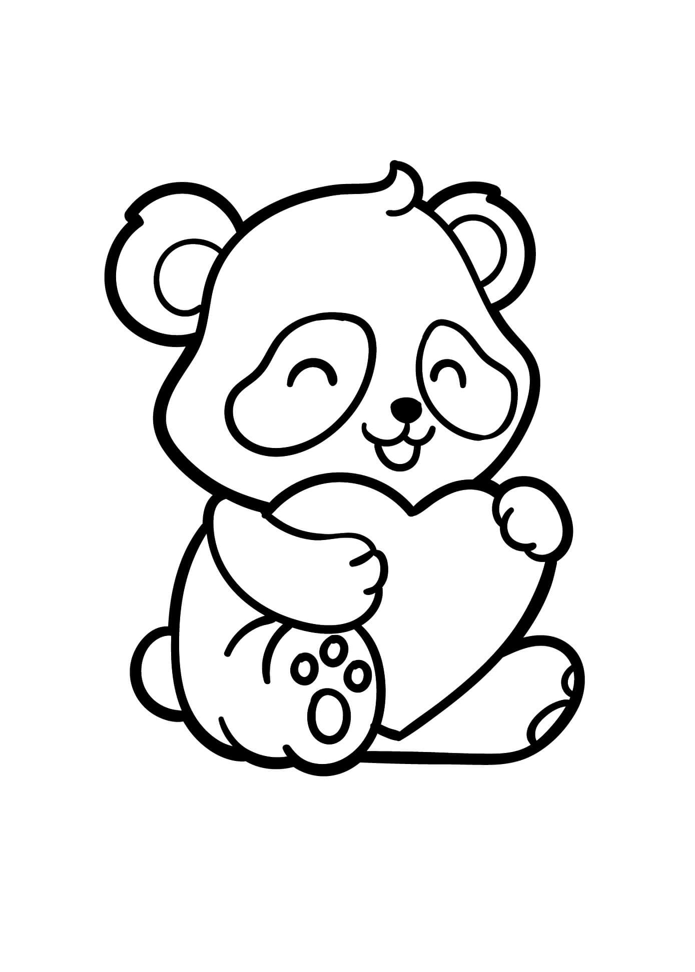 Dibujo de Panda con corazón para Colorear