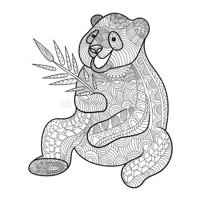 Dibujo de Panda con Mandala de bambú para Colorear
