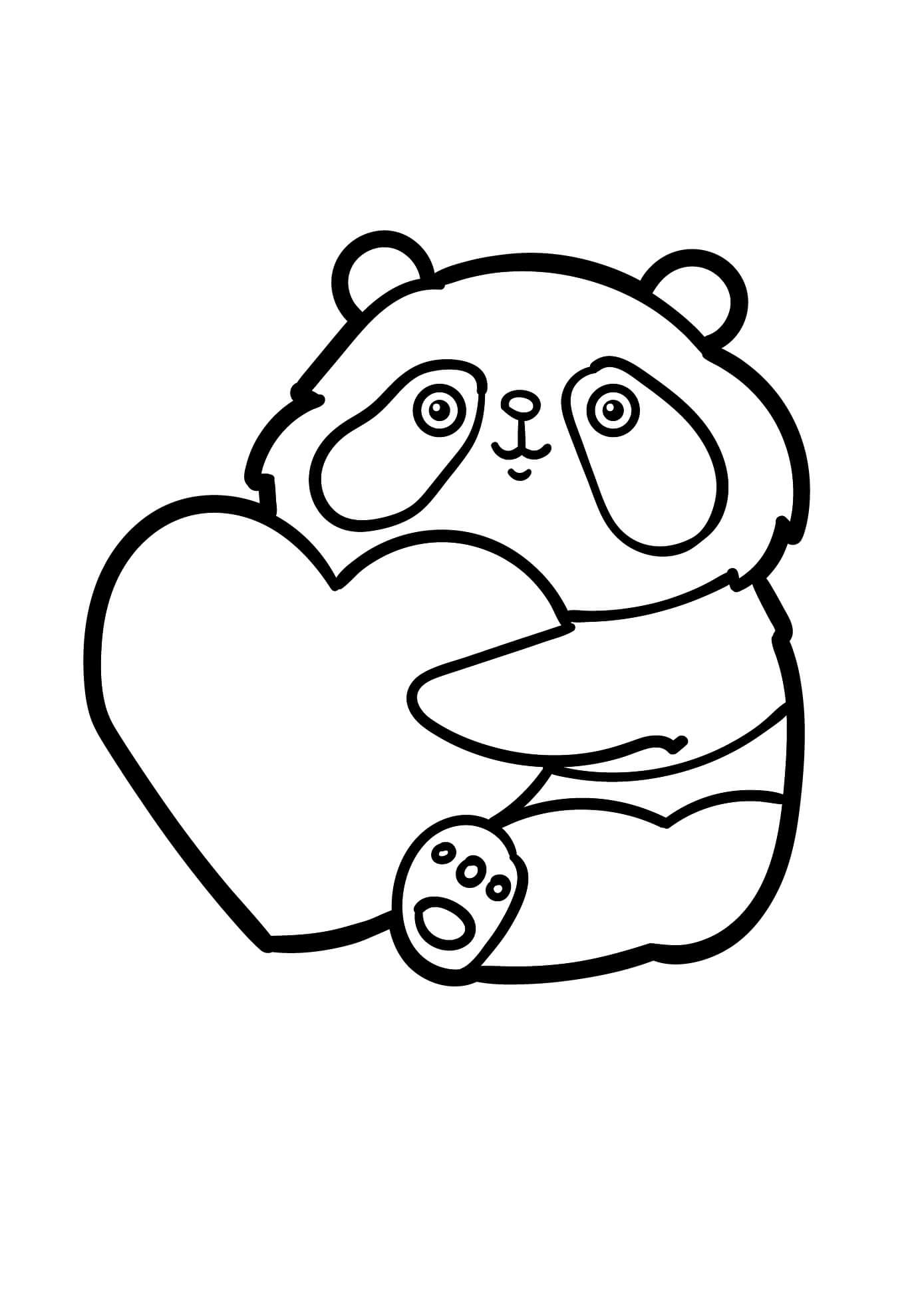Dibujo de Panda Lindo con corazón para Colorear