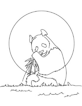 Dibujo de Panda Sentado para Comer bambú para Colorear