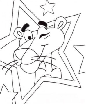 Dibujo de Pantera Rosa y Estrella para Colorear