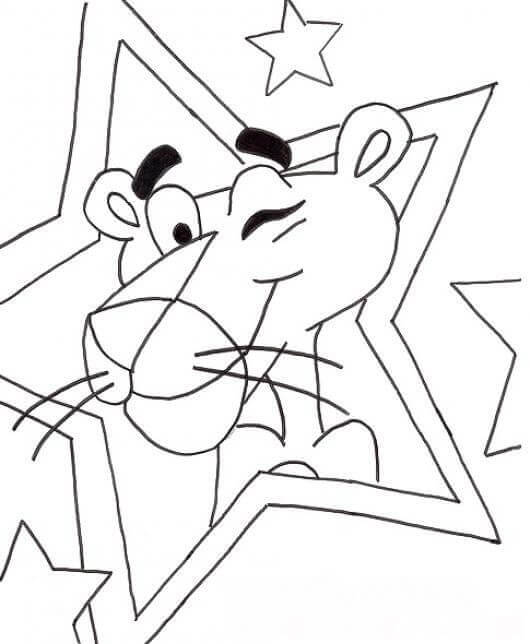 Dibujo de Pantera Rosa y Estrella para Colorear