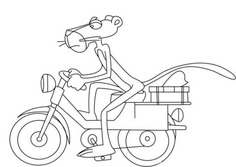 Dibujo de Pink Panther Monta la Motocicleta para Colorear