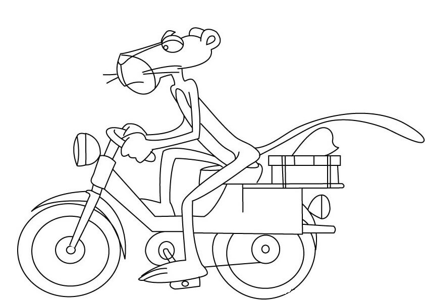 Dibujo de Pink Panther Monta la Motocicleta para Colorear