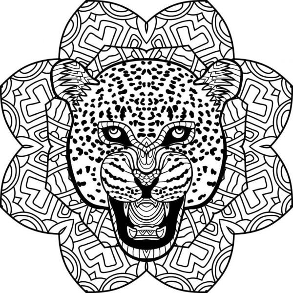 Dibujo de Cabeza Pantera Mandala para Colorear