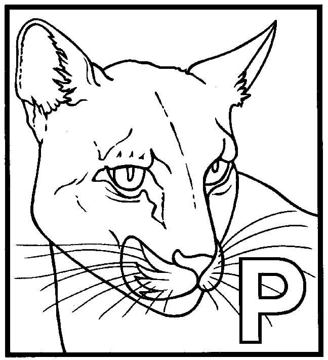 Dibujo de Cara de Pantera con P para Colorear