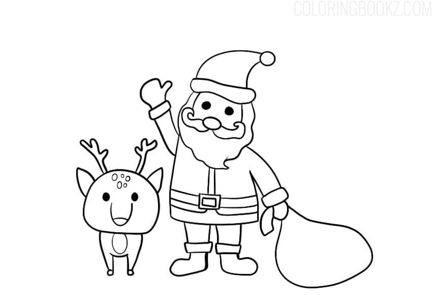 Dibujo de Santa Claus y Renos para Colorear