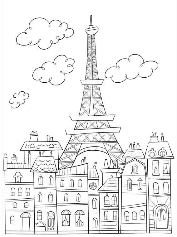 Dibujo de Ciudad de Paris Simple para Colorear