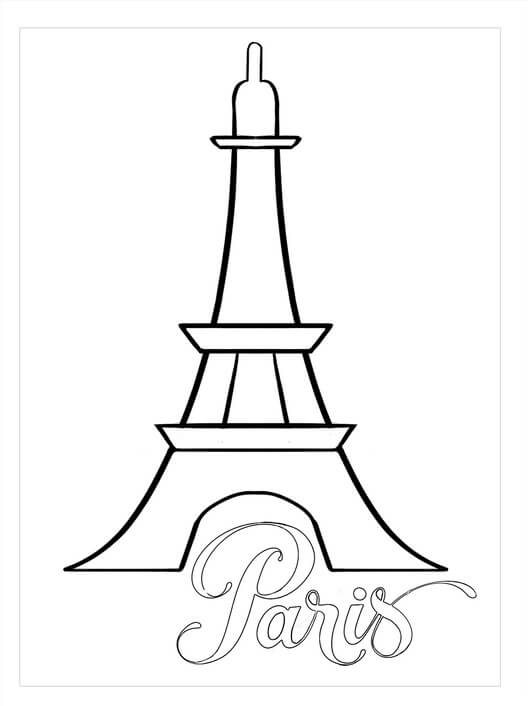 Dibujo de Fácil Torre Eiffel en Paris para Colorear