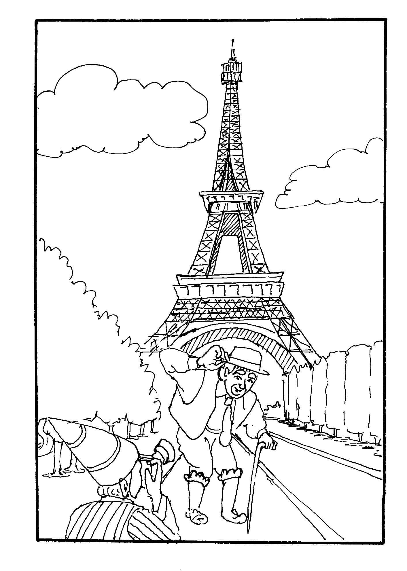Dibujo de Fotografo y Anciano en Paris para Colorear