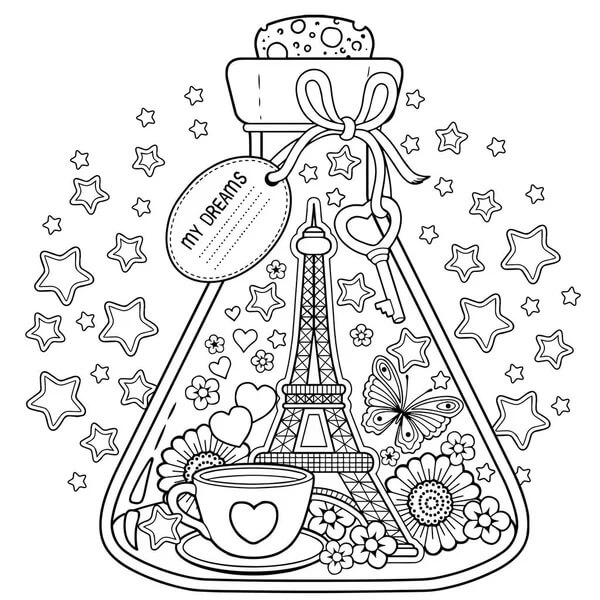 Dibujo de La Ciudad de Paris Esta en un Florero para Colorear