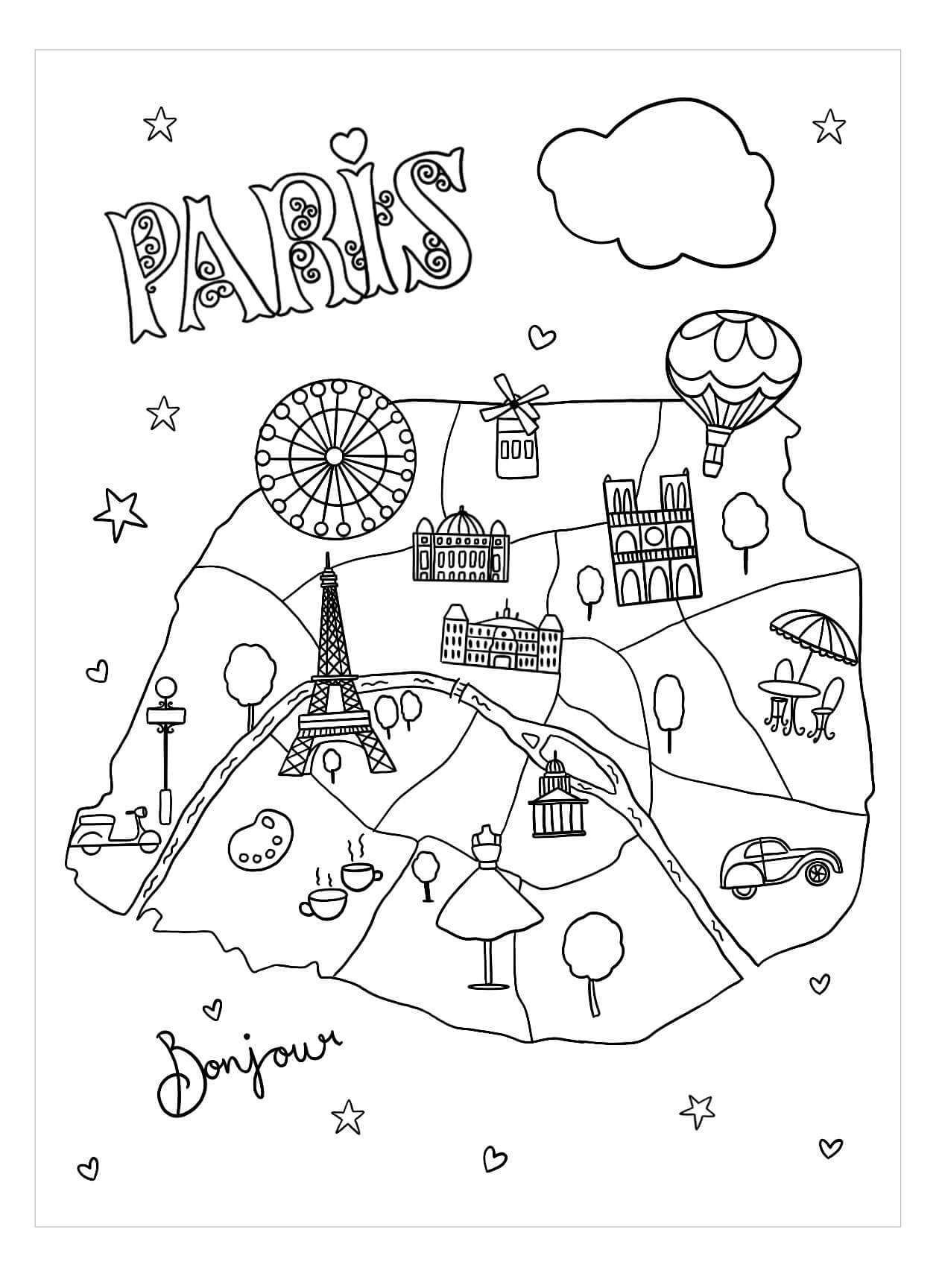 Dibujo de Lindo Mapa de Paris para Colorear