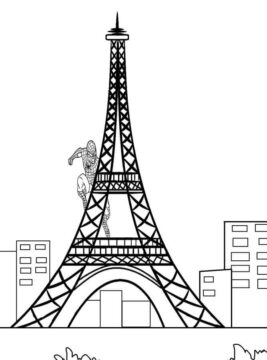 Dibujo de Spiderman Escalando en la Torre Eiffel para Colorear