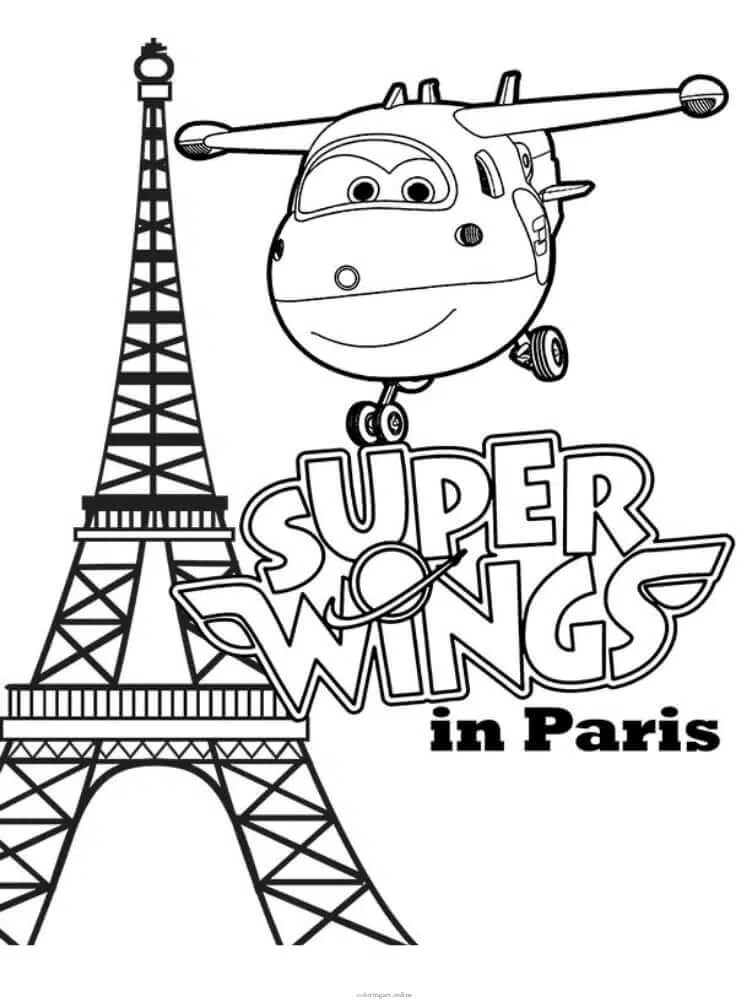 Dibujo de Super Wings Jett en la Ciudad de Paris para Colorear