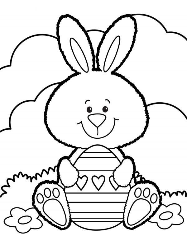 Dibujo de Conejito Abrazando Huevo de Pascua para Colorear