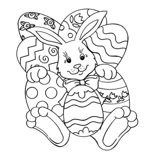 Dibujo de Conejito Acostado con los Huevos de Pascua para Colorear