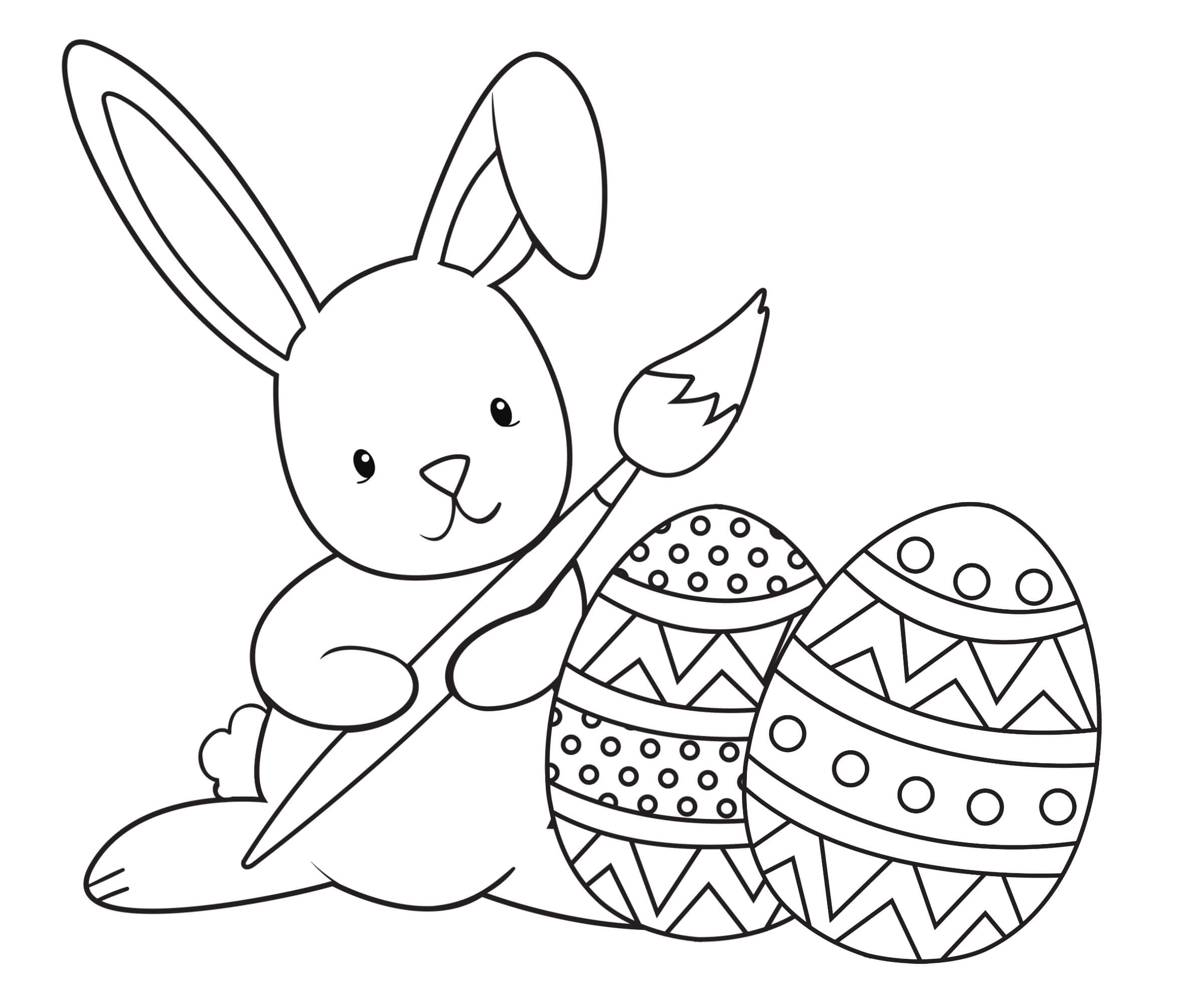Dibujo de Conejito Dibujando Huevos de Pascua para Colorear