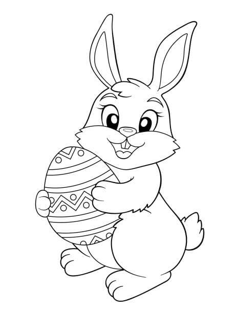 Dibujo de Conejito de Pascua con Huevo de Pascua para Colorear