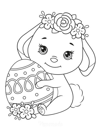 Dibujo de Conejo Sonriente con Pascua para Colorear