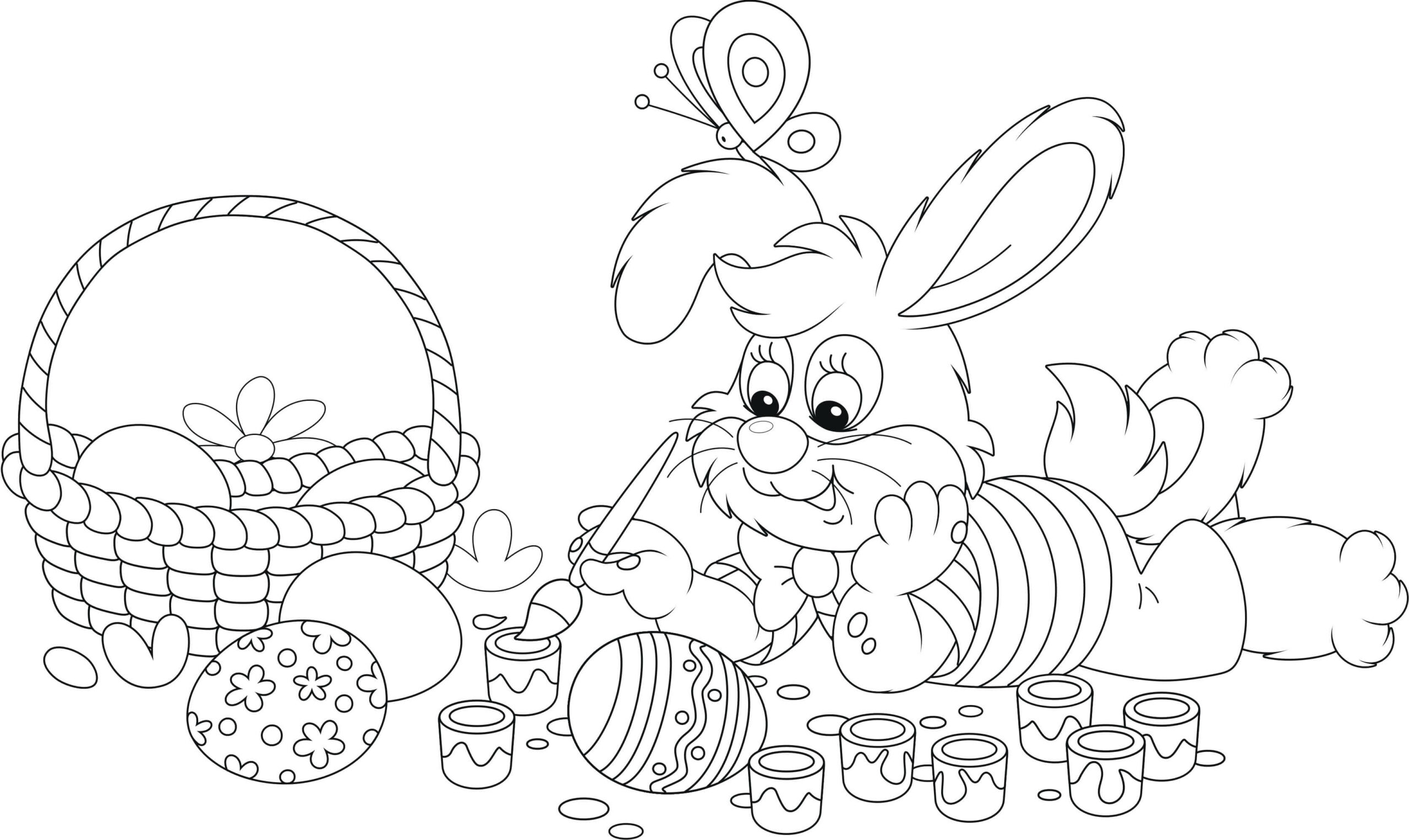 Dibujo de Conejo Acostado Dibujando Huevos de Pascua Scaled para Colorear