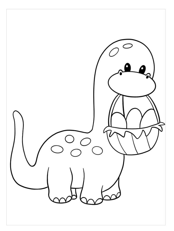 Dibujo de Dinosaurio Sosteniendo una Canasta de Huevos de Pascua para Colorear