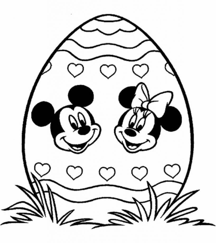 Dibujo de Huevos de Pascua Impresos con Mickey Mouse y Minnie Mouse para Colorear