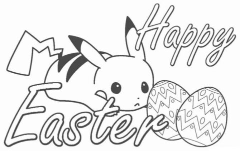 Dibujo de Pikachu y Huevo de Pascua para Colorear