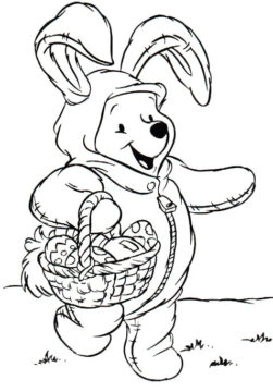 Dibujo de Pooh Bear Sosteniendo una Cesta de Huevos de Pascua para Colorear