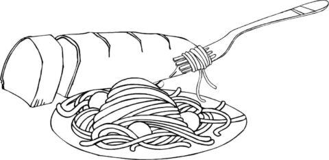 Dibujo de Pasta y Pan para Colorear