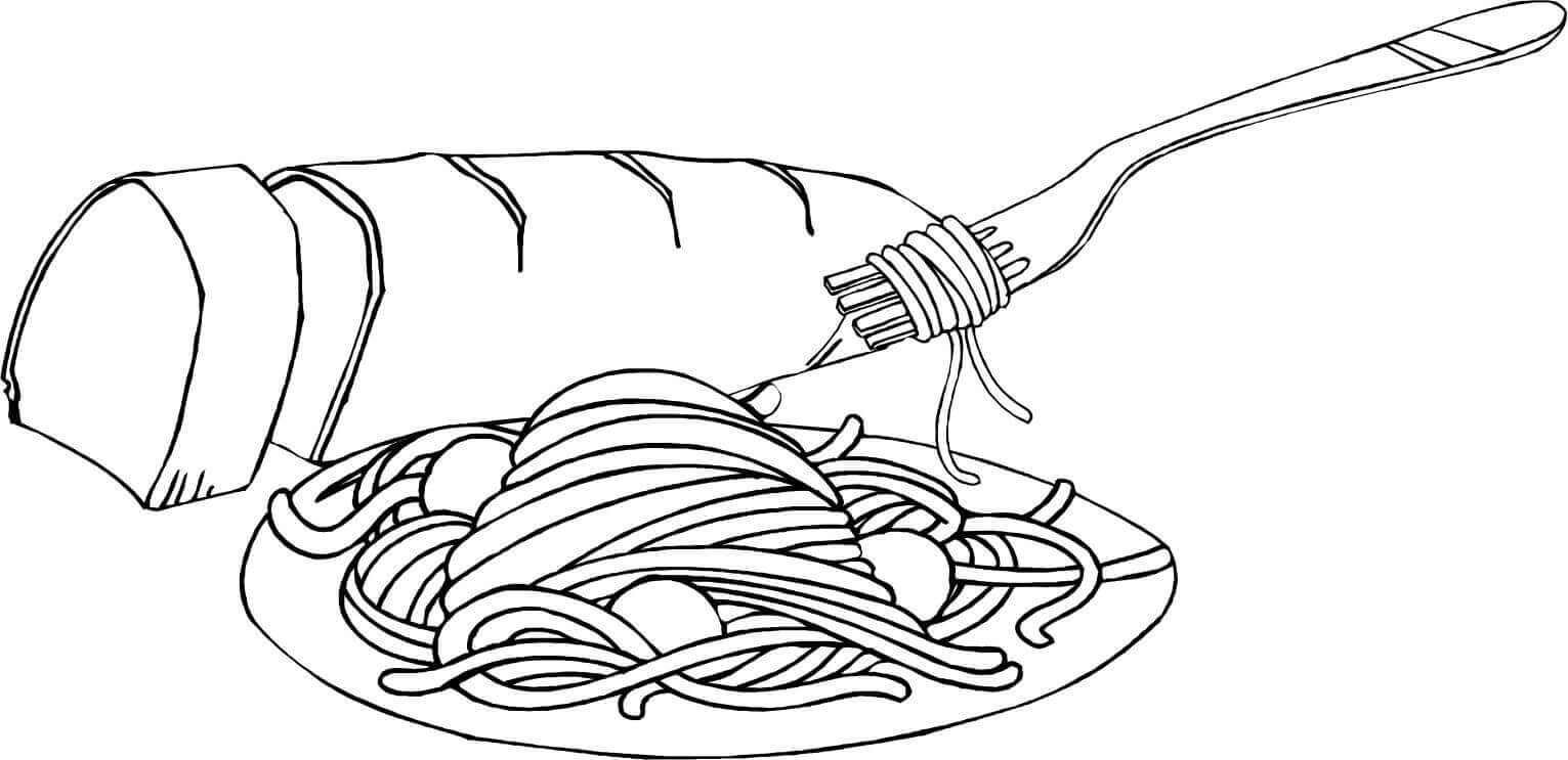 Dibujo de Pasta y Pan para Colorear