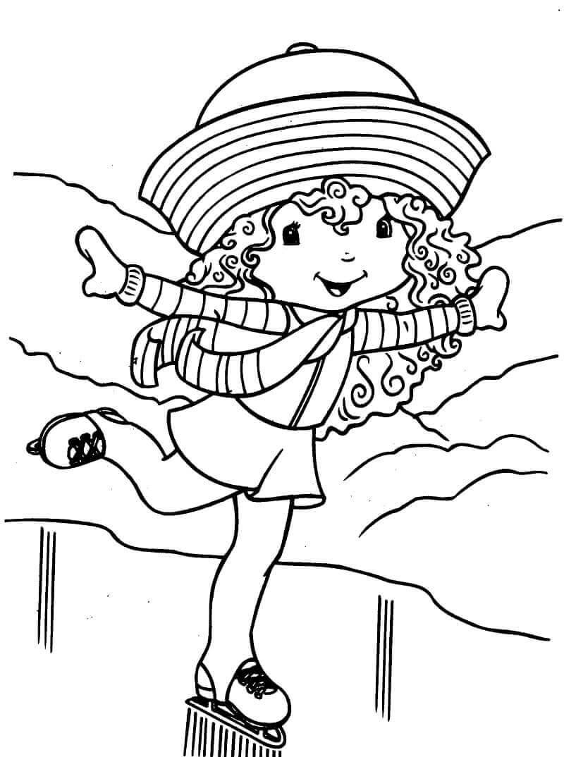 Dibujo de Pastel de Fresa Patinadora para Colorear