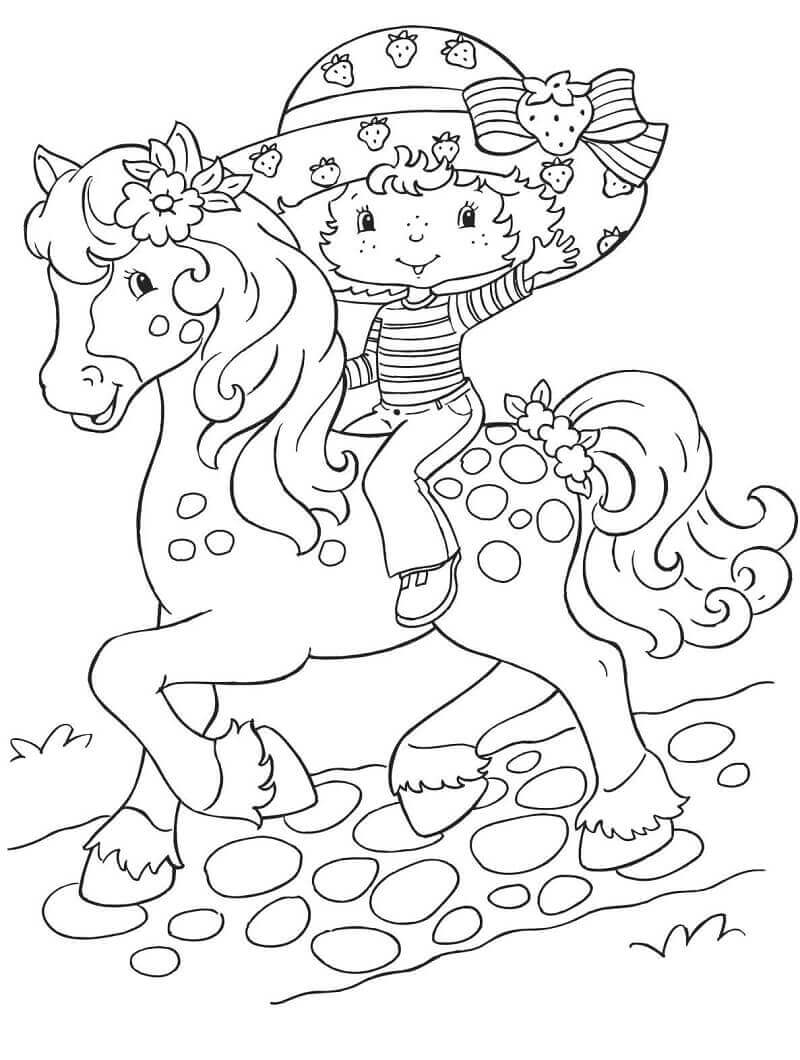 Dibujo de Tarta de Fresa Monta a Caballo para Colorear
