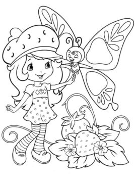 Dibujo de Tarta de Fresa y Mariposa para Colorear