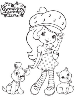Dibujo de Tarta de Fresas con Pupcake y Natillas para Colorear