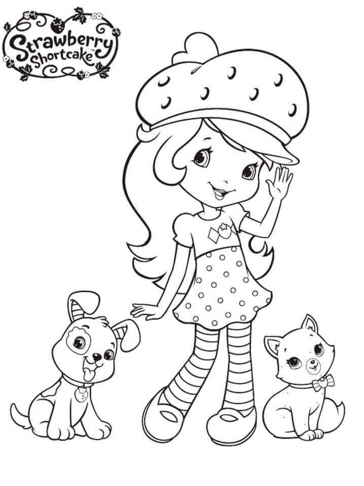 Dibujo de Tarta de Fresas con Pupcake y Natillas para Colorear