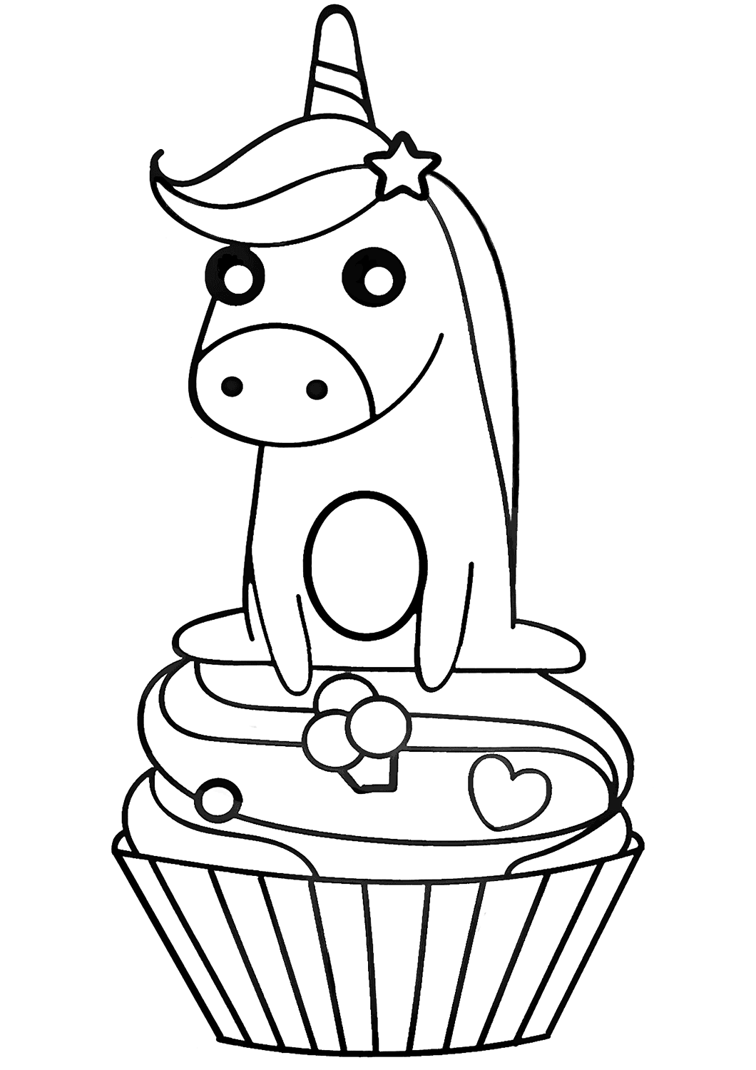 Dibujo de Unicornio Sentado en Cupcake para Colorear